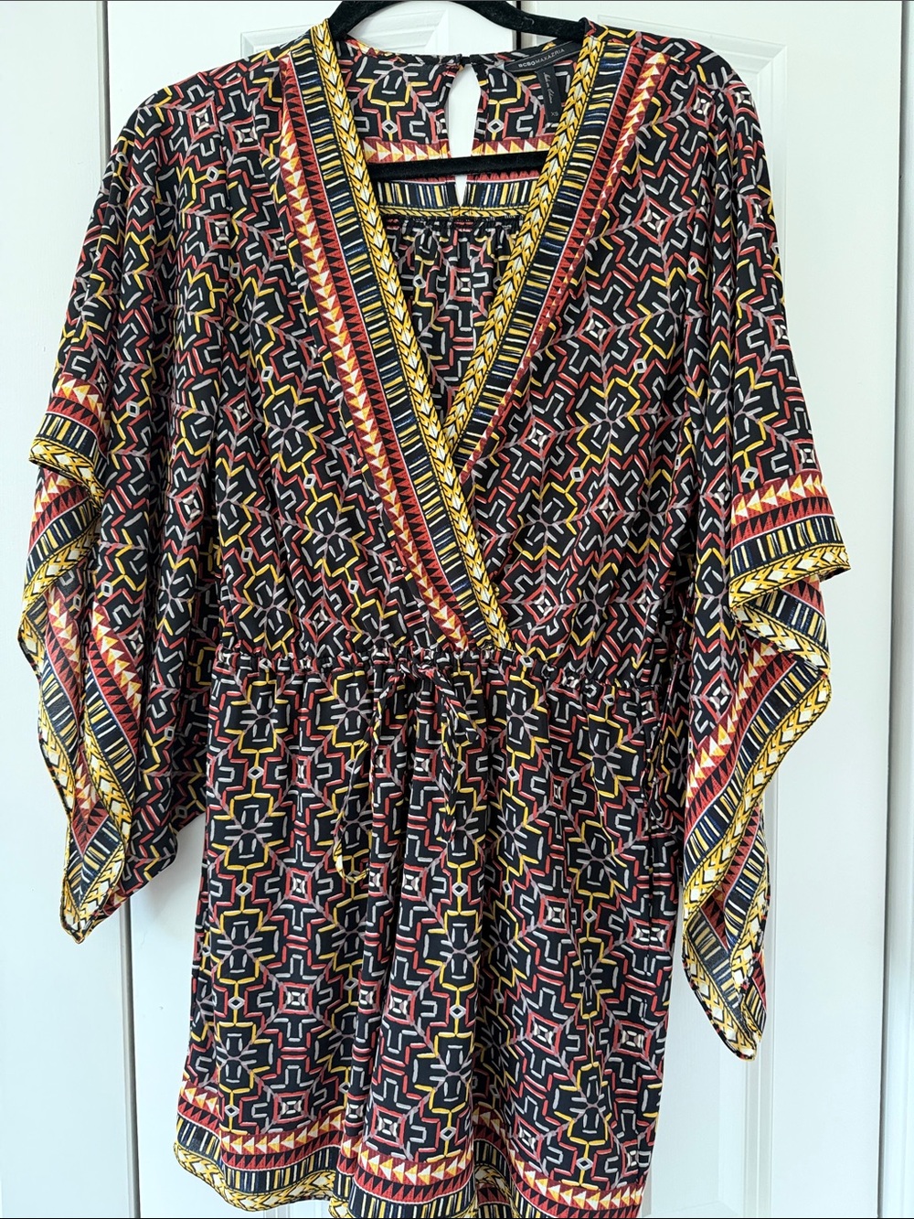 BCBGMaxAzria Black Mini Dress with Red & Yellow Geometric Print